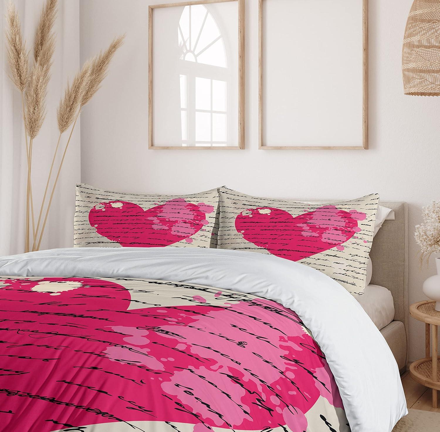 imageAmbesonne Love Duvet Cover Sets Cartoon Birds is Sitting on a Branch Bee Smiling Loving Valentine Bedding Set with 2 Duvet Covers amp 4 Pillowcases 2 Pack Queen Size Pale Pink Beige TaupeBeige Magenta