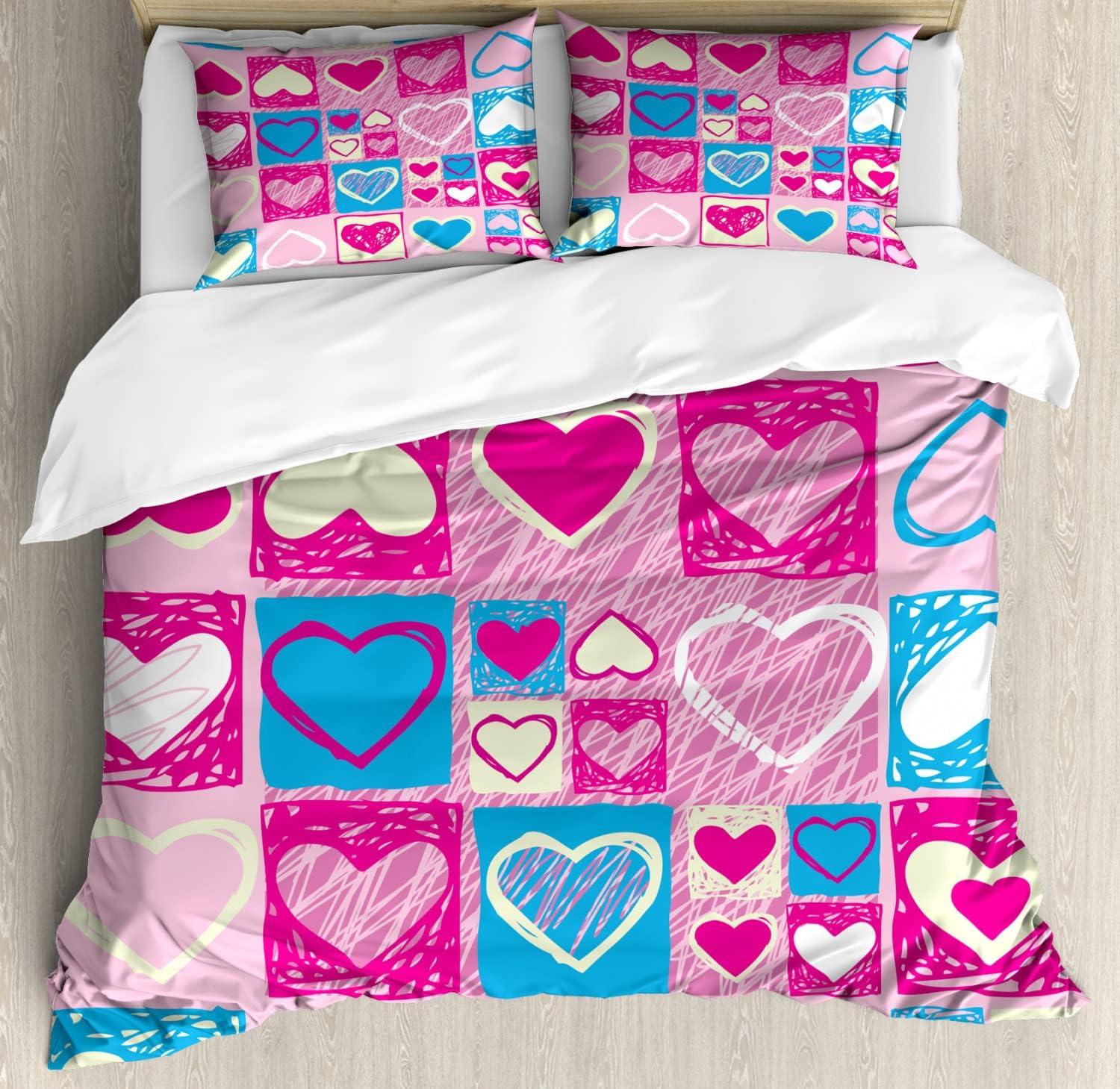 imageAmbesonne Love Duvet Cover Sets Cartoon Birds is Sitting on a Branch Bee Smiling Loving Valentine Bedding Set with 2 Duvet Covers amp 4 Pillowcases 2 Pack Queen Size Pale Pink Beige TaupeBlue Ivory Pink