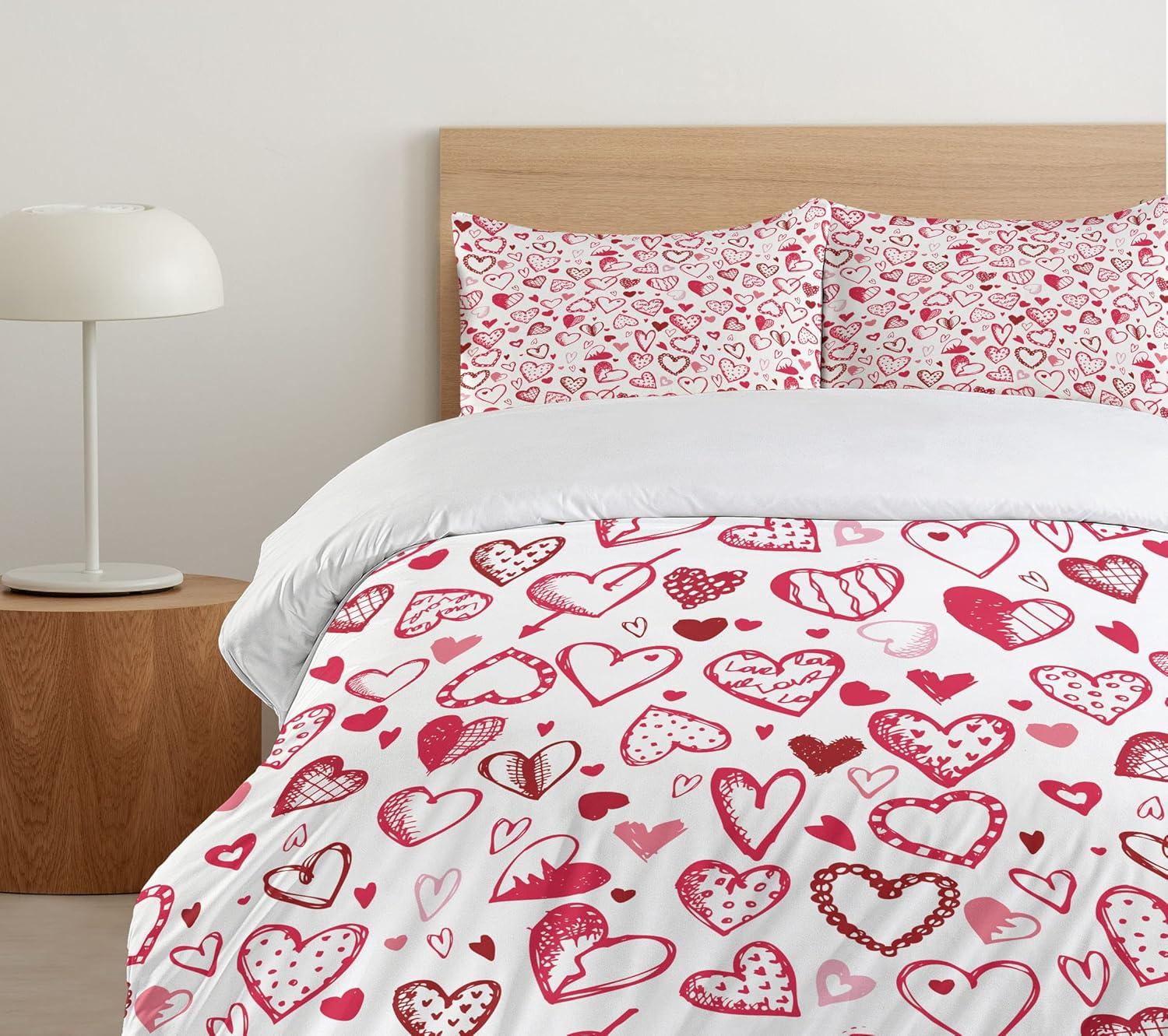 imageAmbesonne Love Duvet Cover Sets Cartoon Birds is Sitting on a Branch Bee Smiling Loving Valentine Bedding Set with 2 Duvet Covers amp 4 Pillowcases 2 Pack Queen Size Pale Pink Beige TaupeMagenta Ruby White