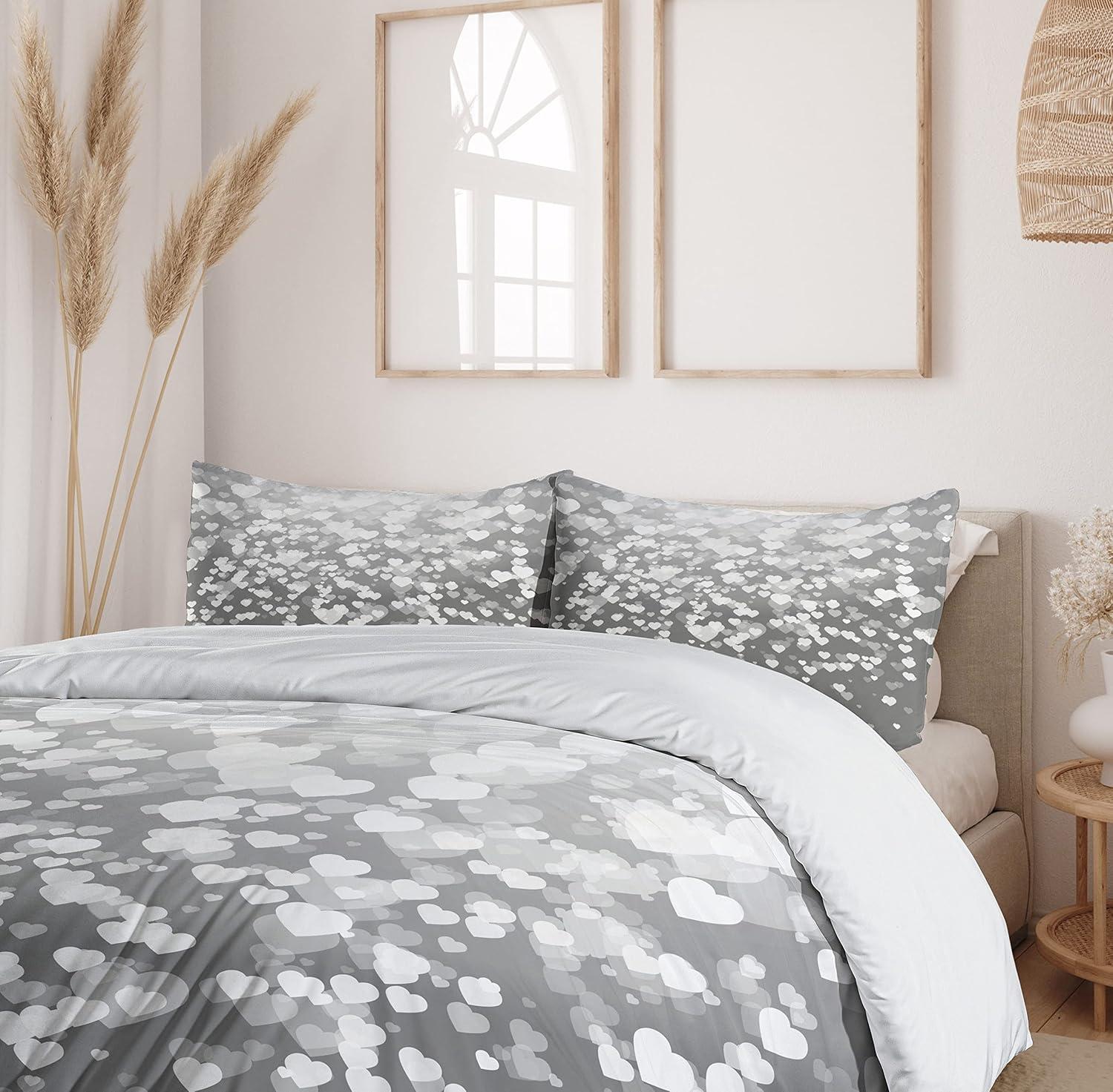 imageAmbesonne Love Duvet Cover Sets Cartoon Birds is Sitting on a Branch Bee Smiling Loving Valentine Bedding Set with 2 Duvet Covers amp 4 Pillowcases 2 Pack Queen Size Pale Pink Beige TaupeDimgrey White
