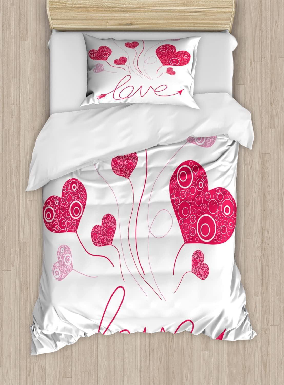 imageAmbesonne Love Duvet Cover Sets Cartoon Birds is Sitting on a Branch Bee Smiling Loving Valentine Bedding Set with 2 Duvet Covers amp 4 Pillowcases 2 Pack Queen Size Pale Pink Beige TaupeMagenta Rose White