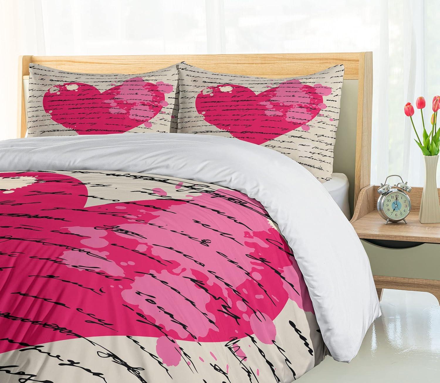imageAmbesonne Love Duvet Cover Sets Cartoon Birds is Sitting on a Branch Bee Smiling Loving Valentine Bedding Set with 2 Duvet Covers amp 4 Pillowcases 2 Pack Queen Size Pale Pink Beige TaupeBeige Magenta