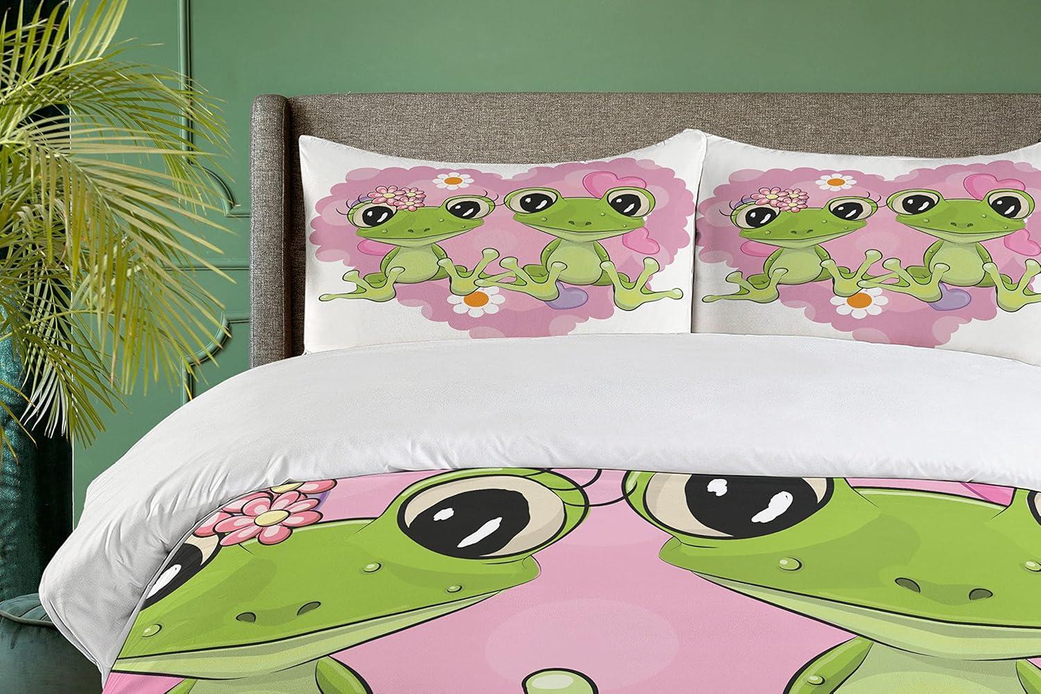 imageAmbesonne Love Duvet Cover Sets Cartoon Birds is Sitting on a Branch Bee Smiling Loving Valentine Bedding Set with 2 Duvet Covers amp 4 Pillowcases 2 Pack Queen Size Pale Pink Beige TaupeDried Rose Lime Green