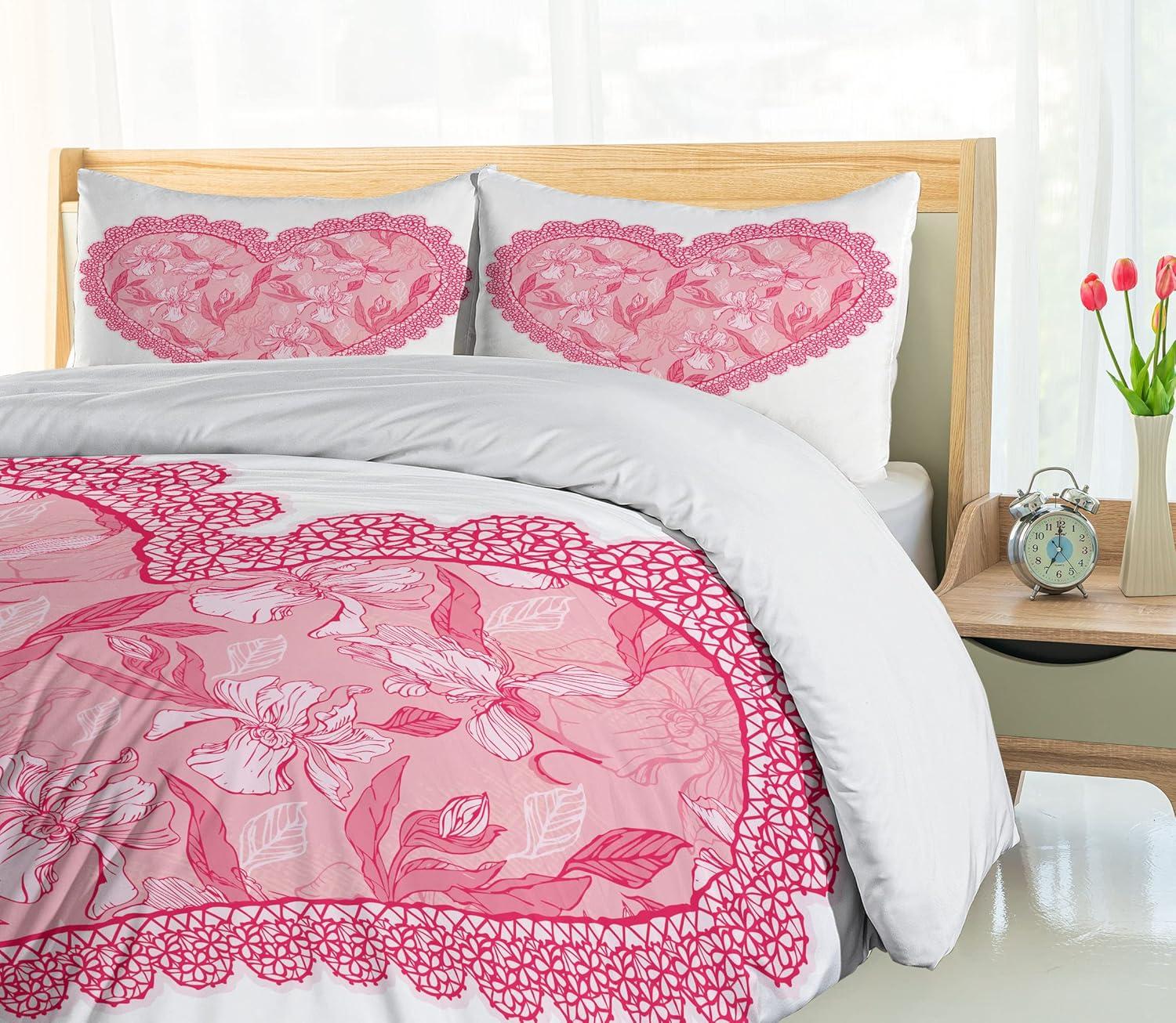 imageAmbesonne Love Duvet Cover Sets Cartoon Birds is Sitting on a Branch Bee Smiling Loving Valentine Bedding Set with 2 Duvet Covers amp 4 Pillowcases 2 Pack Queen Size Pale Pink Beige TaupePink Rose White