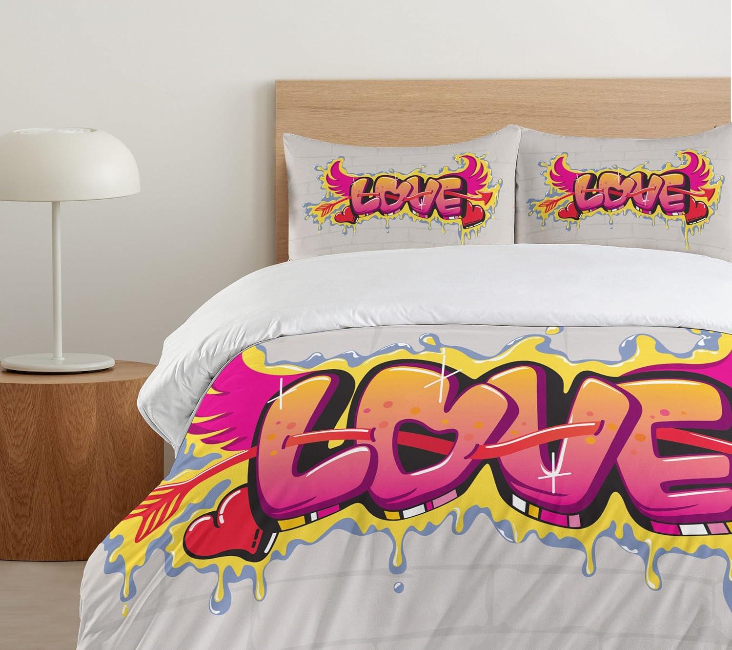 imageAmbesonne Love Duvet Cover Sets Cartoon Birds is Sitting on a Branch Bee Smiling Loving Valentine Bedding Set with 2 Duvet Covers amp 4 Pillowcases 2 Pack Queen Size Pale Pink Beige TaupeYellow Beige Pink