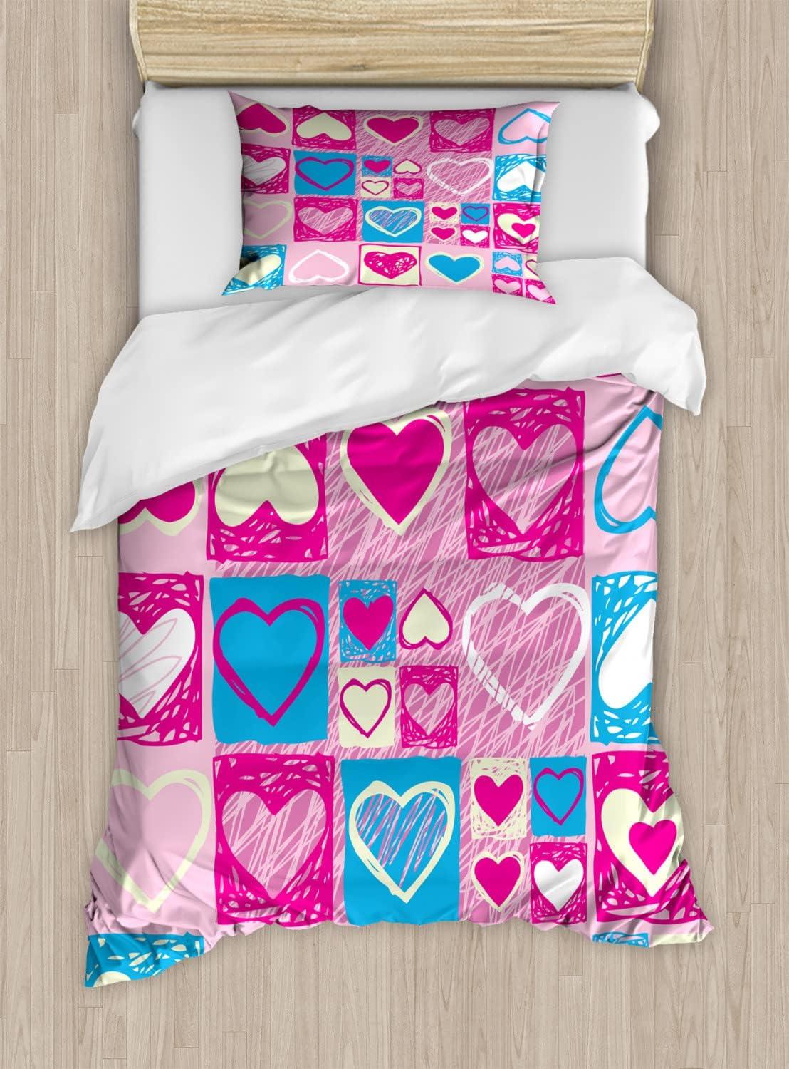 imageAmbesonne Love Duvet Cover Sets Cartoon Birds is Sitting on a Branch Bee Smiling Loving Valentine Bedding Set with 2 Duvet Covers amp 4 Pillowcases 2 Pack Queen Size Pale Pink Beige TaupeBlue Ivory Pink