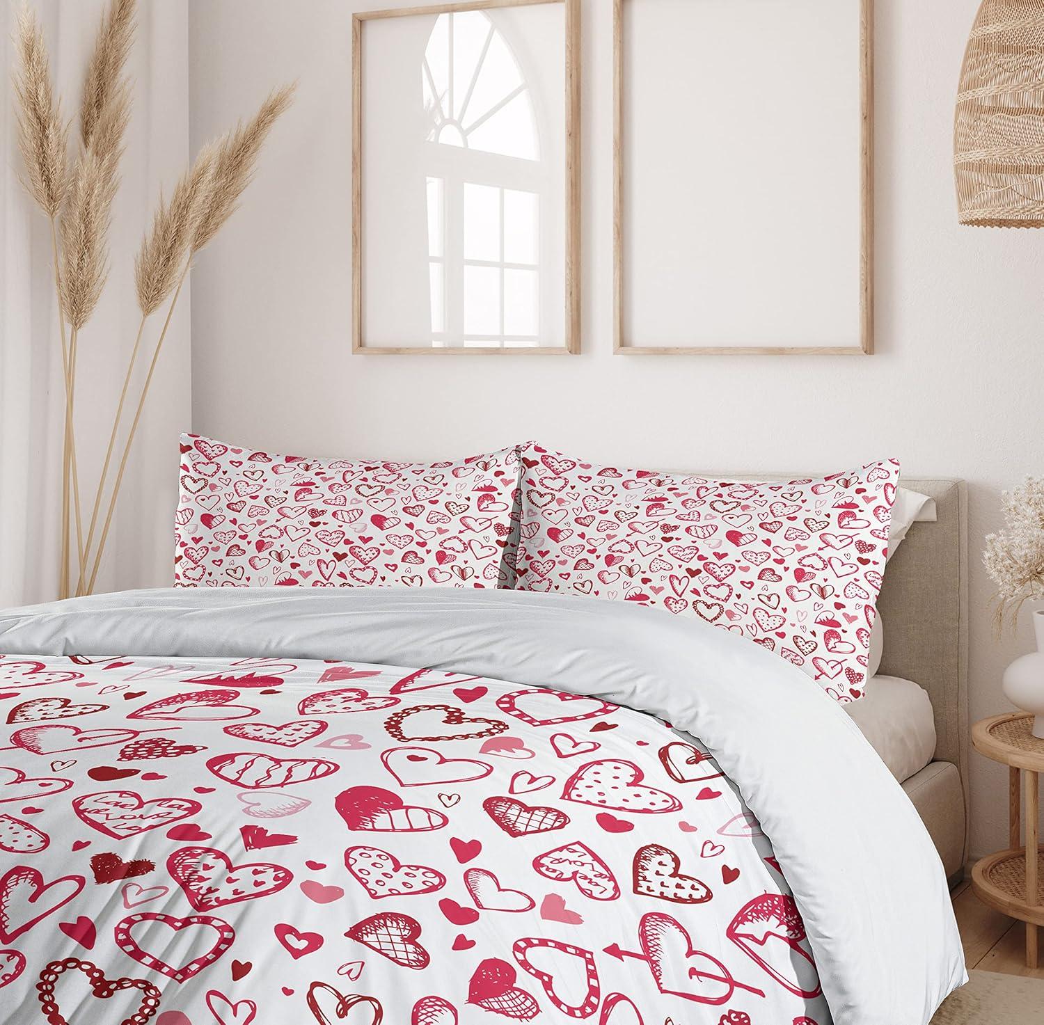 imageAmbesonne Love Duvet Cover Sets Cartoon Birds is Sitting on a Branch Bee Smiling Loving Valentine Bedding Set with 2 Duvet Covers amp 4 Pillowcases 2 Pack Queen Size Pale Pink Beige TaupeMagenta Ruby White