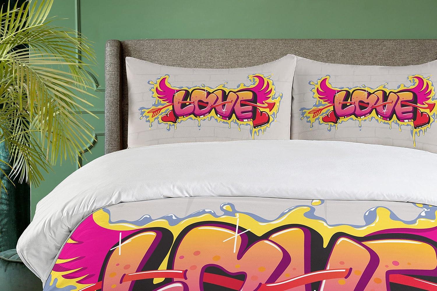 imageAmbesonne Love Duvet Cover Sets Cartoon Birds is Sitting on a Branch Bee Smiling Loving Valentine Bedding Set with 2 Duvet Covers amp 4 Pillowcases 2 Pack Queen Size Pale Pink Beige TaupeYellow Beige Pink