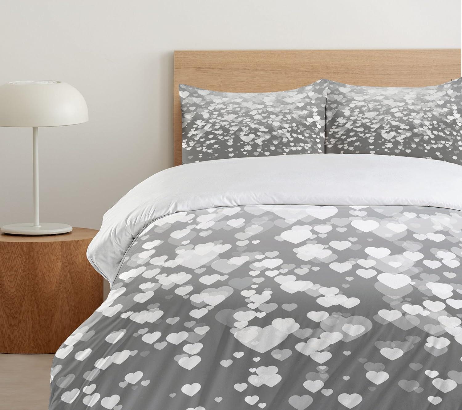 imageAmbesonne Love Duvet Cover Sets Cartoon Birds is Sitting on a Branch Bee Smiling Loving Valentine Bedding Set with 2 Duvet Covers amp 4 Pillowcases 2 Pack Queen Size Pale Pink Beige TaupeDimgrey White