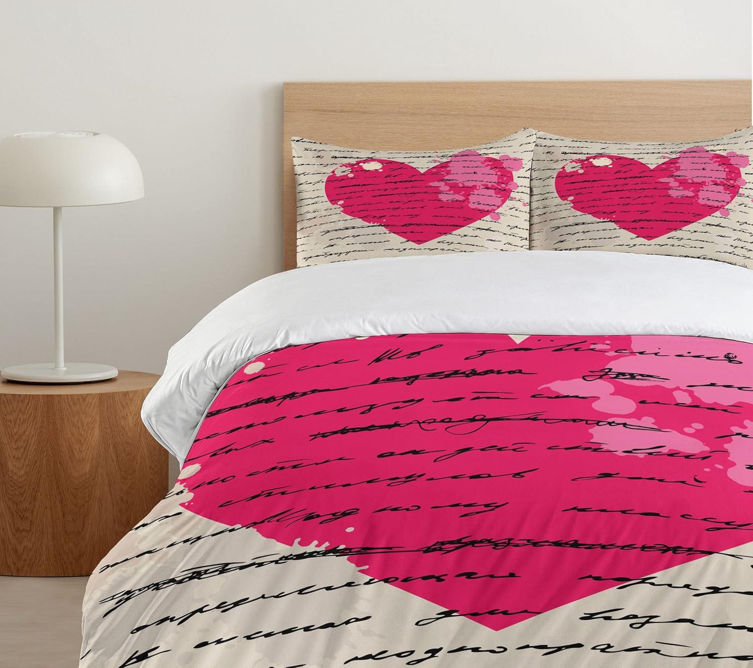 imageAmbesonne Love Duvet Cover Sets Cartoon Birds is Sitting on a Branch Bee Smiling Loving Valentine Bedding Set with 2 Duvet Covers amp 4 Pillowcases 2 Pack Queen Size Pale Pink Beige TaupeBeige Magenta
