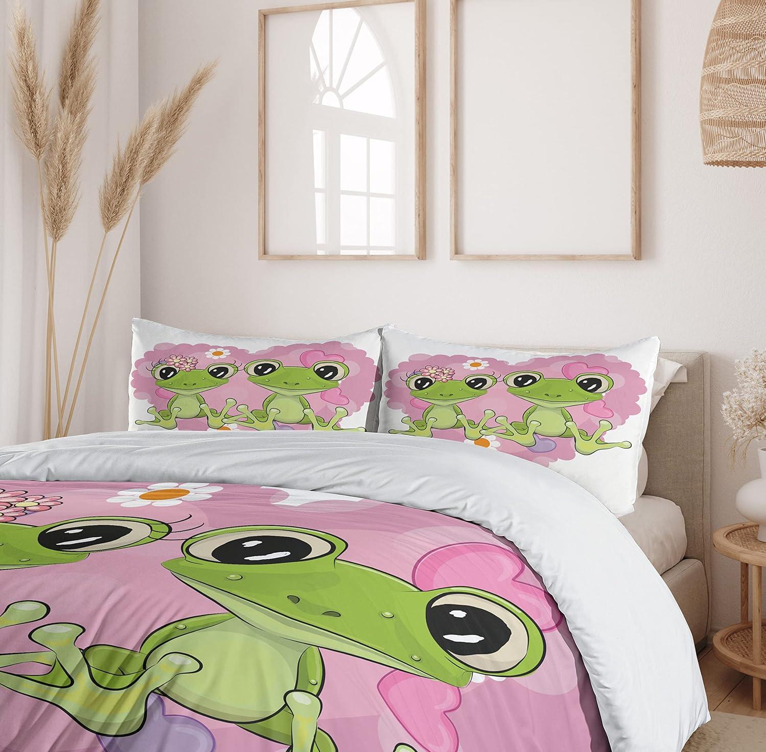 imageAmbesonne Love Duvet Cover Sets Cartoon Birds is Sitting on a Branch Bee Smiling Loving Valentine Bedding Set with 2 Duvet Covers amp 4 Pillowcases 2 Pack Queen Size Pale Pink Beige TaupeDried Rose Lime Green
