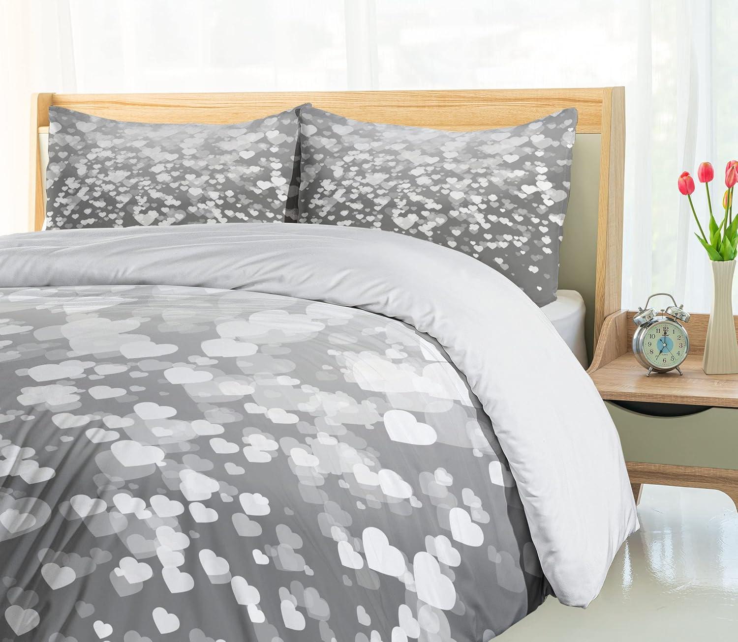 imageAmbesonne Love Duvet Cover Sets Cartoon Birds is Sitting on a Branch Bee Smiling Loving Valentine Bedding Set with 2 Duvet Covers amp 4 Pillowcases 2 Pack Queen Size Pale Pink Beige TaupeDimgrey White