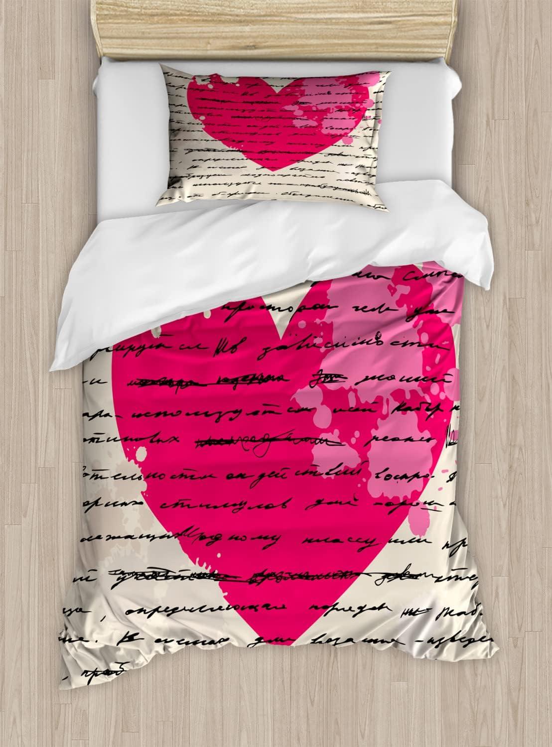 imageAmbesonne Love Duvet Cover Sets Cartoon Birds is Sitting on a Branch Bee Smiling Loving Valentine Bedding Set with 2 Duvet Covers amp 4 Pillowcases 2 Pack Queen Size Pale Pink Beige TaupeBeige Magenta
