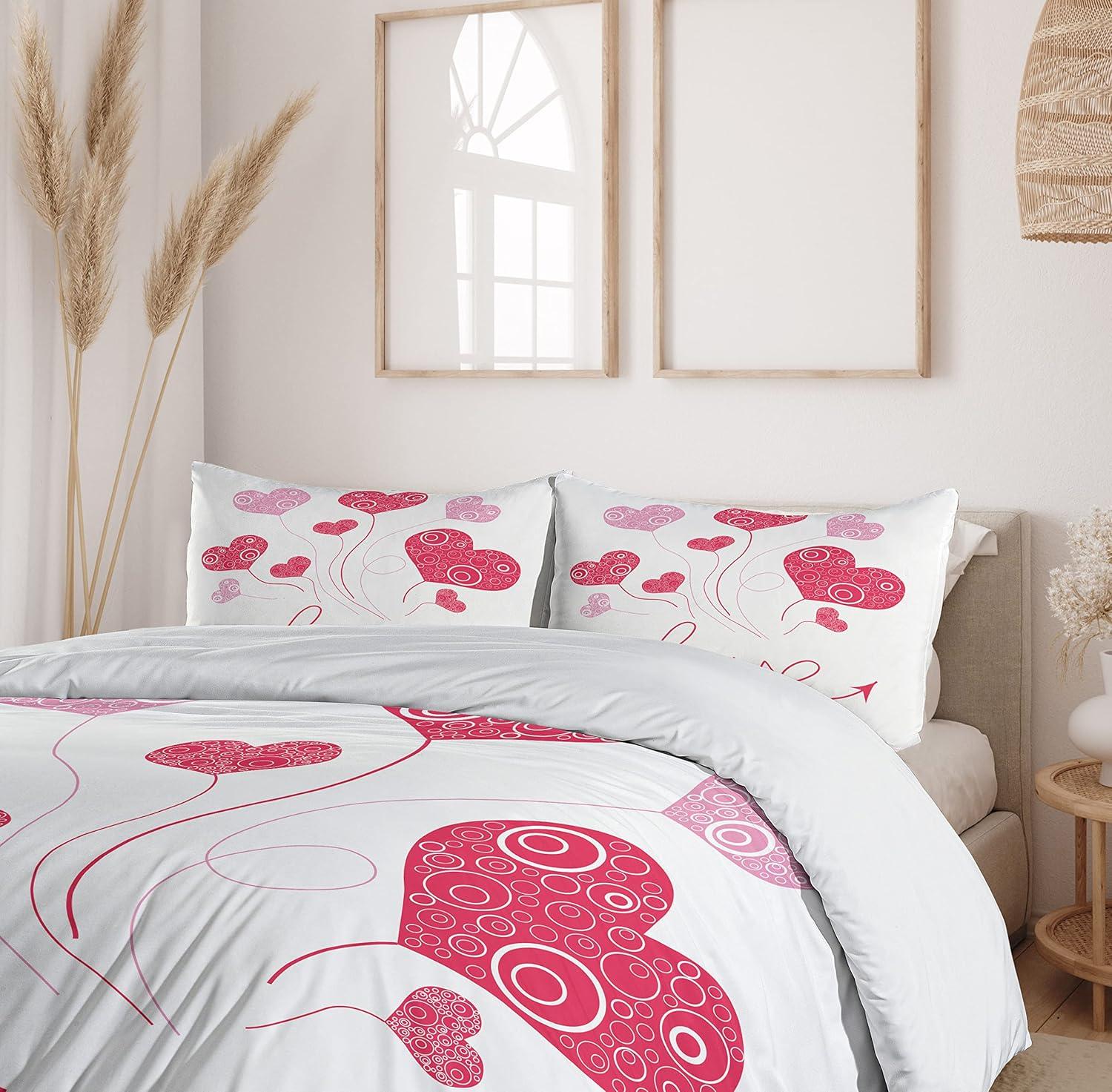 imageAmbesonne Love Duvet Cover Sets Cartoon Birds is Sitting on a Branch Bee Smiling Loving Valentine Bedding Set with 2 Duvet Covers amp 4 Pillowcases 2 Pack Queen Size Pale Pink Beige TaupeMagenta Rose White
