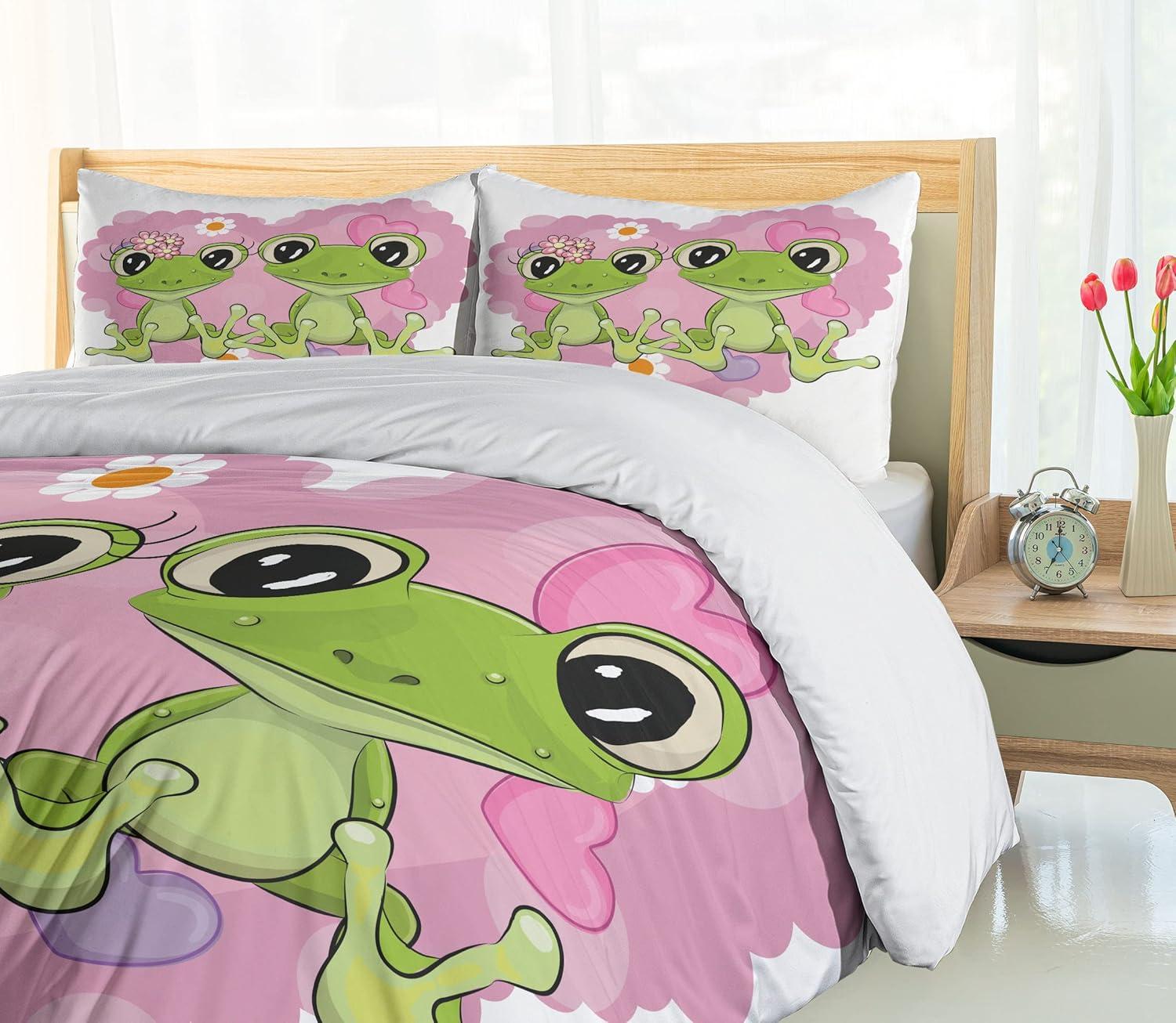 imageAmbesonne Love Duvet Cover Sets Cartoon Birds is Sitting on a Branch Bee Smiling Loving Valentine Bedding Set with 2 Duvet Covers amp 4 Pillowcases 2 Pack Queen Size Pale Pink Beige TaupeDried Rose Lime Green