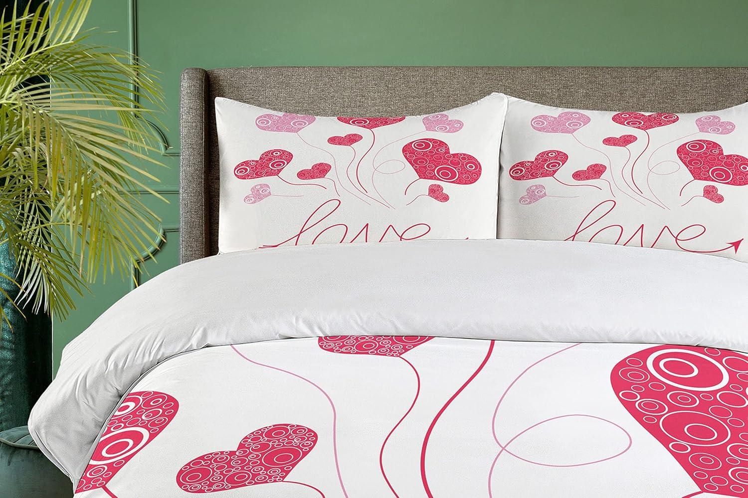 imageAmbesonne Love Duvet Cover Sets Cartoon Birds is Sitting on a Branch Bee Smiling Loving Valentine Bedding Set with 2 Duvet Covers amp 4 Pillowcases 2 Pack Queen Size Pale Pink Beige TaupeMagenta Rose White