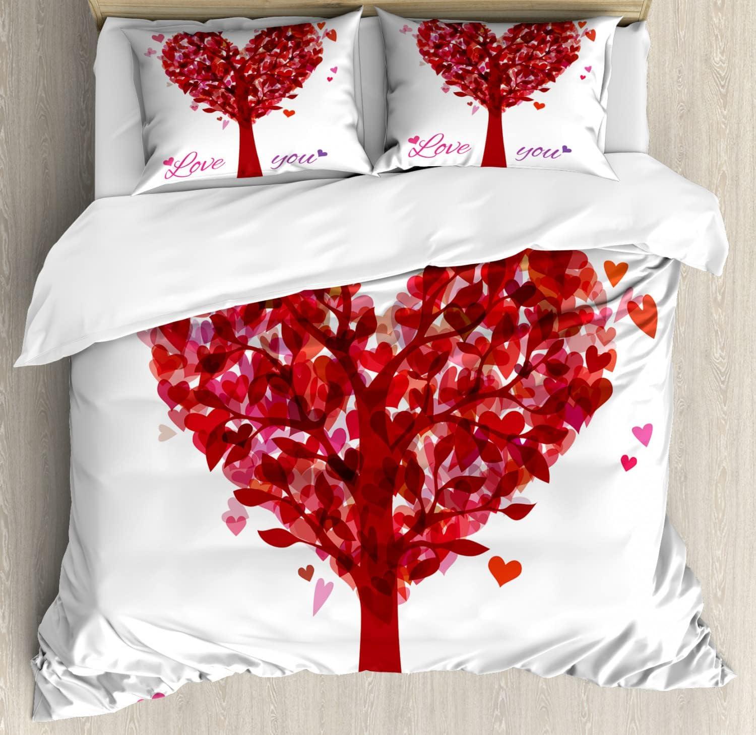 imageAmbesonne Love Duvet Cover Sets Cartoon Birds is Sitting on a Branch Bee Smiling Loving Valentine Bedding Set with 2 Duvet Covers amp 4 Pillowcases 2 Pack Queen Size Pale Pink Beige TaupeRuby Pink Purple