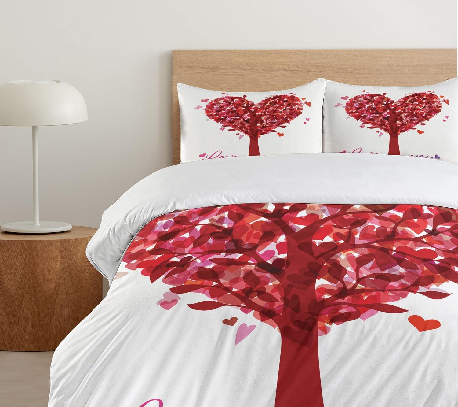 imageAmbesonne Love Duvet Cover Sets Cartoon Birds is Sitting on a Branch Bee Smiling Loving Valentine Bedding Set with 2 Duvet Covers amp 4 Pillowcases 2 Pack Queen Size Pale Pink Beige TaupeRuby Pink Purple