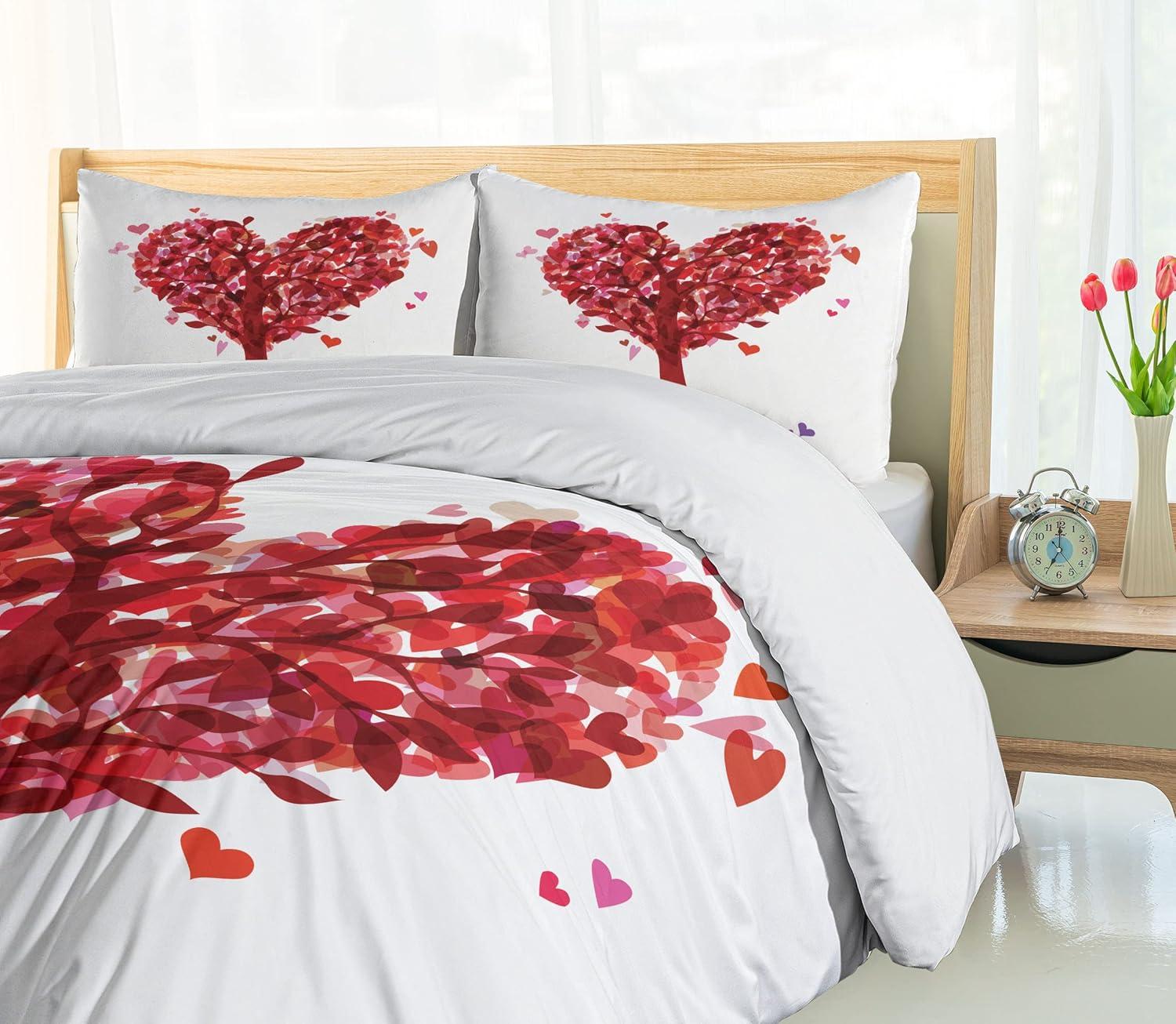 imageAmbesonne Love Duvet Cover Sets Cartoon Birds is Sitting on a Branch Bee Smiling Loving Valentine Bedding Set with 2 Duvet Covers amp 4 Pillowcases 2 Pack Queen Size Pale Pink Beige TaupeRuby Pink Purple