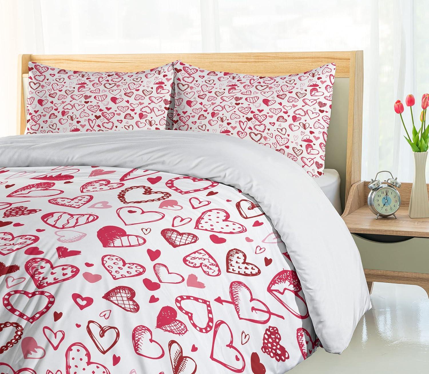 imageAmbesonne Love Duvet Cover Sets Cartoon Birds is Sitting on a Branch Bee Smiling Loving Valentine Bedding Set with 2 Duvet Covers amp 4 Pillowcases 2 Pack Queen Size Pale Pink Beige TaupeMagenta Ruby White