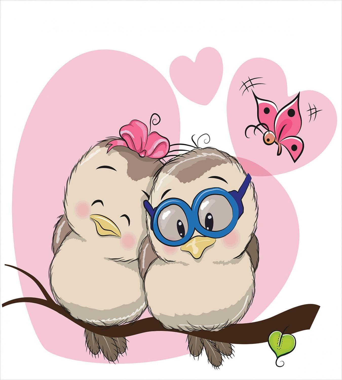imageAmbesonne Love Duvet Cover Sets Cartoon Birds is Sitting on a Branch Bee Smiling Loving Valentine Bedding Set with 2 Duvet Covers amp 4 Pillowcases 2 Pack Queen Size Pale Pink Beige TaupePale Pink Beige Taupe