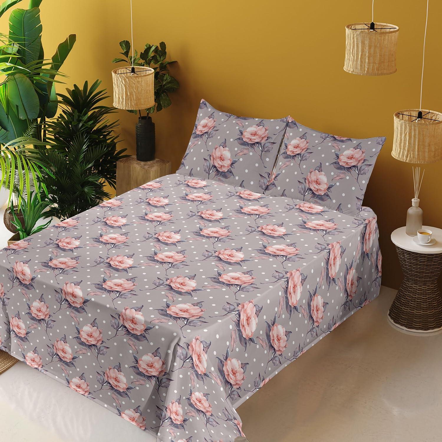 imageAmbesonne Pink Roses Sheet Set Romantic Spring Garden Blooming Flowers Nature Art Valentine Blossom Fitted and Flat Sheet with Pillowcases Bedding Accent 4 Piece Set Full Magenta Blush KhakiTaupe Grey Coral Blush