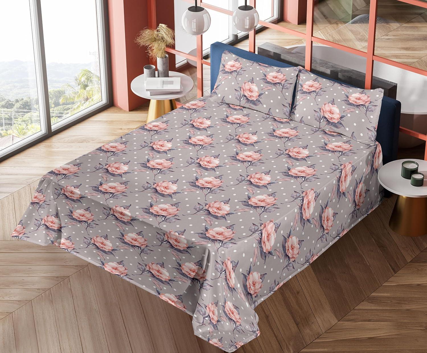 imageAmbesonne Pink Roses Sheet Set Romantic Spring Garden Blooming Flowers Nature Art Valentine Blossom Fitted and Flat Sheet with Pillowcases Bedding Accent 4 Piece Set Full Magenta Blush KhakiTaupe Grey Coral Blush