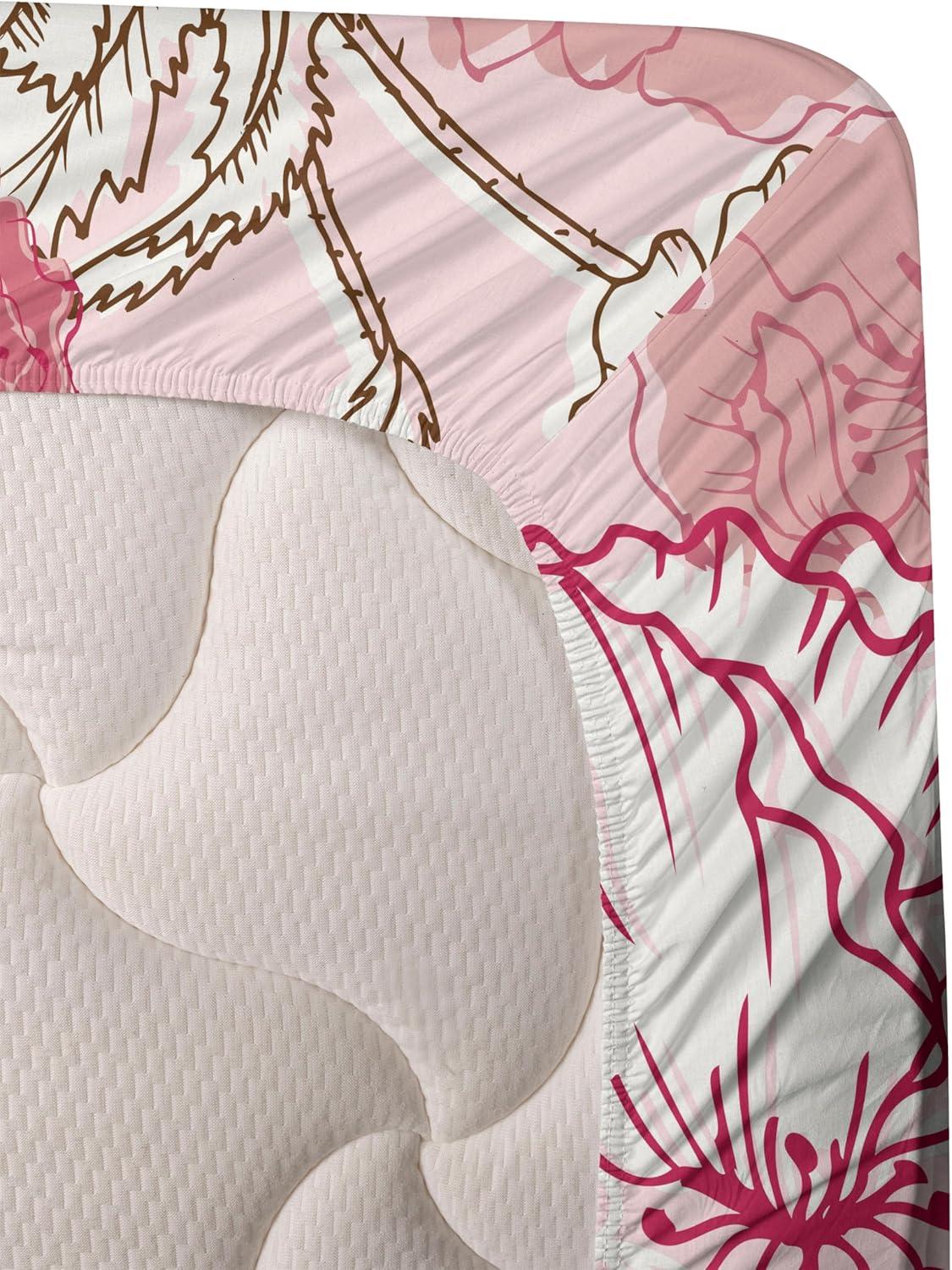 imageAmbesonne Pink Roses Sheet Set Romantic Spring Garden Blooming Flowers Nature Art Valentine Blossom Fitted and Flat Sheet with Pillowcases Bedding Accent 4 Piece Set Full Magenta Blush KhakiRaspberry Pale Pink White