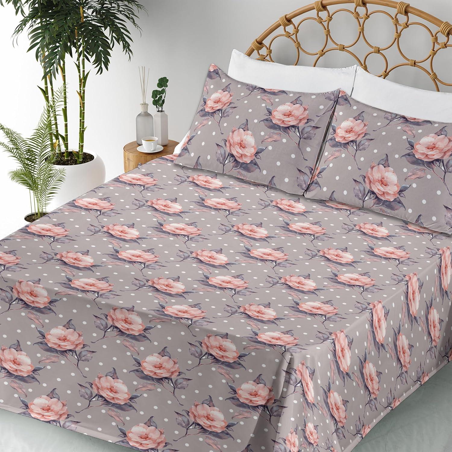 imageAmbesonne Pink Roses Sheet Set Romantic Spring Garden Blooming Flowers Nature Art Valentine Blossom Fitted and Flat Sheet with Pillowcases Bedding Accent 4 Piece Set Full Magenta Blush KhakiTaupe Grey Coral Blush