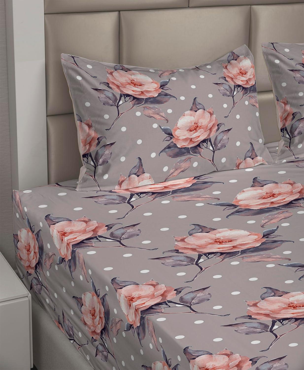imageAmbesonne Pink Roses Sheet Set Romantic Spring Garden Blooming Flowers Nature Art Valentine Blossom Fitted and Flat Sheet with Pillowcases Bedding Accent 4 Piece Set Full Magenta Blush KhakiTaupe Grey Coral Blush