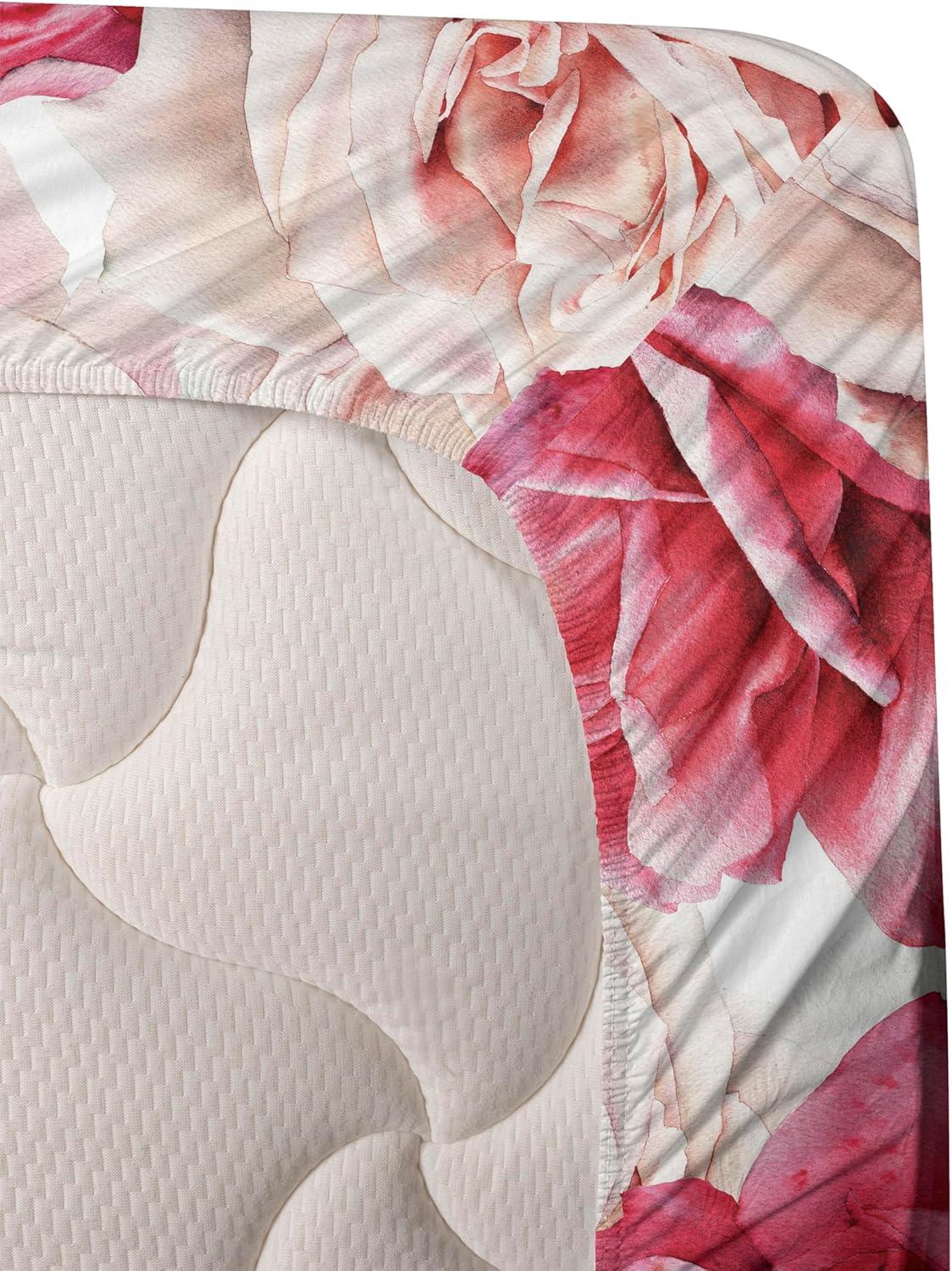 imageAmbesonne Pink Roses Sheet Set Romantic Spring Garden Blooming Flowers Nature Art Valentine Blossom Fitted and Flat Sheet with Pillowcases Bedding Accent 4 Piece Set Full Magenta Blush KhakiMagenta Blush Khaki