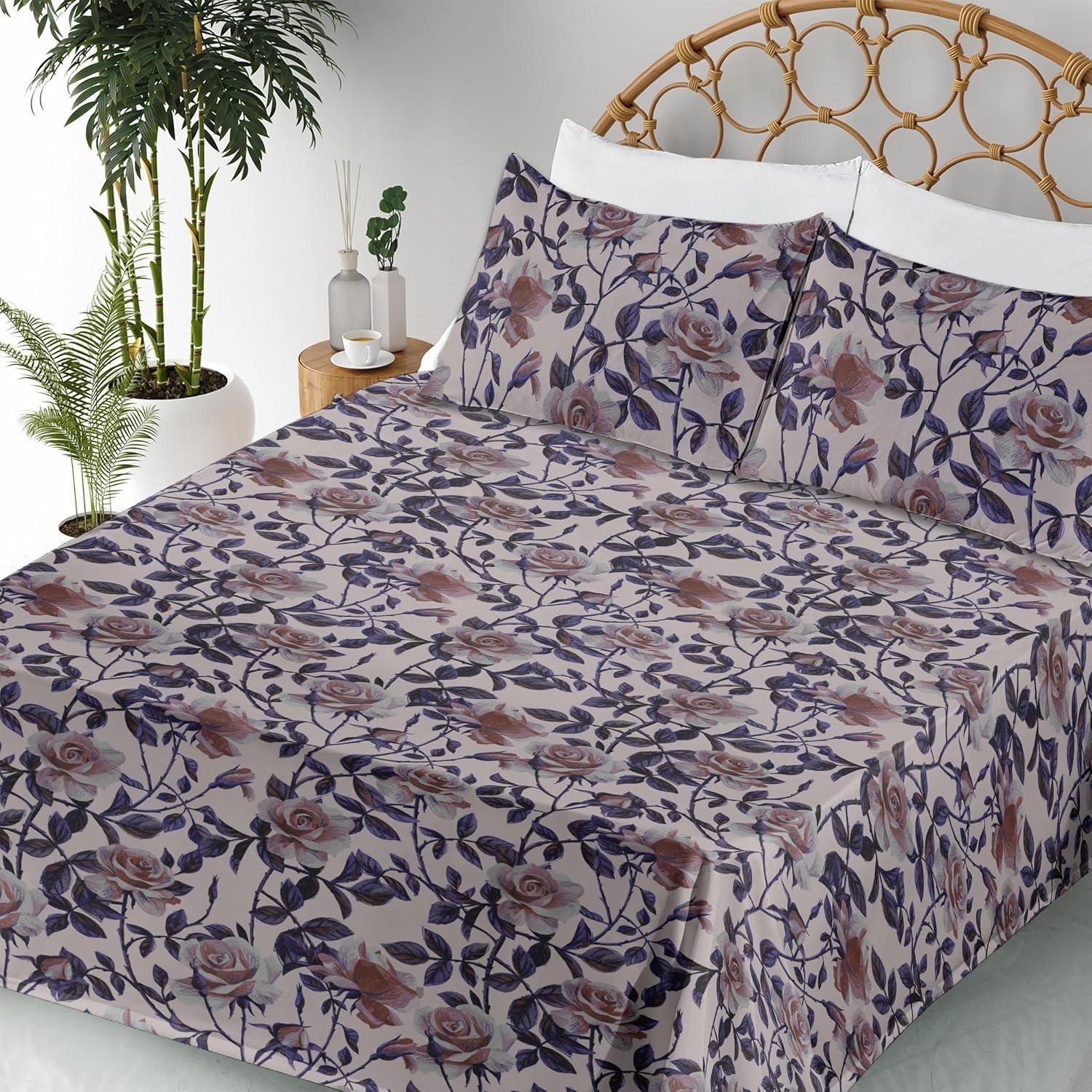 imageAmbesonne Pink Roses Sheet Set Romantic Spring Garden Blooming Flowers Nature Art Valentine Blossom Fitted and Flat Sheet with Pillowcases Bedding Accent 4 Piece Set Full Magenta Blush KhakiBlush Quartz and Dried Rose