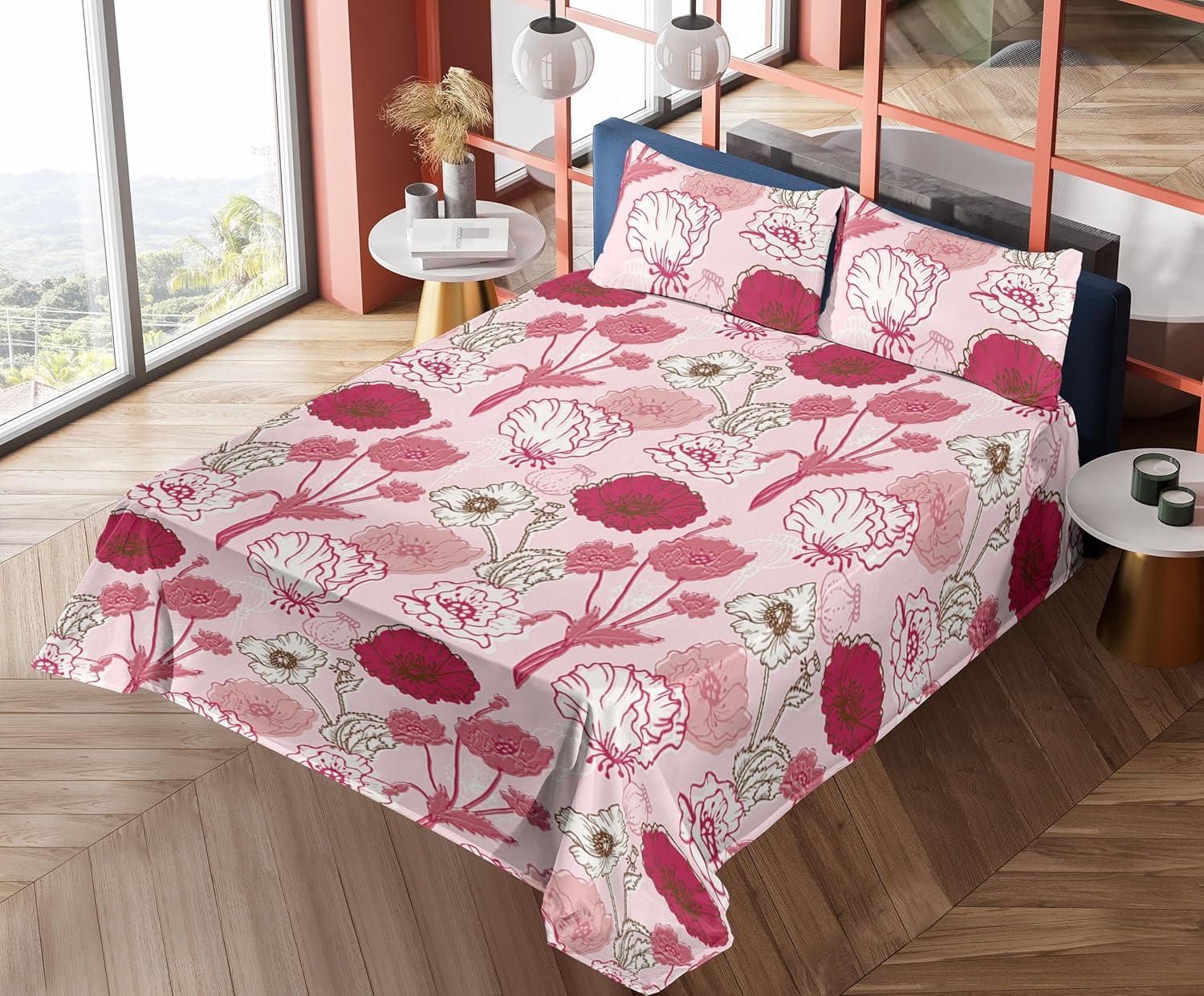 imageAmbesonne Pink Roses Sheet Set Romantic Spring Garden Blooming Flowers Nature Art Valentine Blossom Fitted and Flat Sheet with Pillowcases Bedding Accent 4 Piece Set Full Magenta Blush KhakiRaspberry Pale Pink White