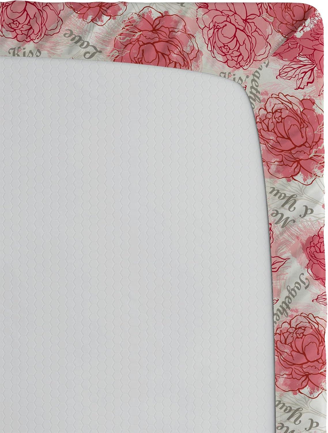 imageAmbesonne Romantic Fitted Sheet Valentines Day Kiss Love Me and You Lettering with Blooming Flowers Decorative Soft Fabric Bedding AllRound Elastic Pocket Full Size Pastel Pink Grey EggshellPastel Pink Grey Eggshell