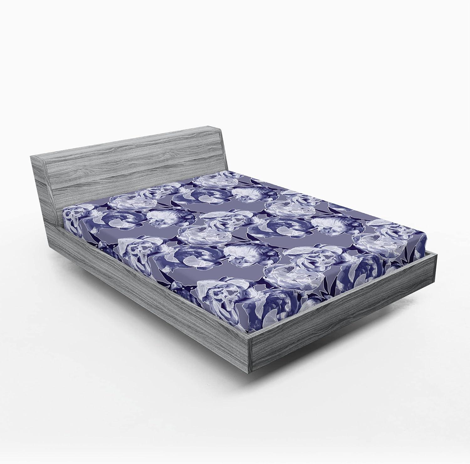 imageAmbesonne Rose Fitted Sheet Romantic Blurry Style Effect of English Garden Petals Valentines Themed Decorative Soft Fabric Bedding AllRound Elastic Pocket Full Size Dark Pink Emerald DustQuartz Ceil Blue and Indigo
