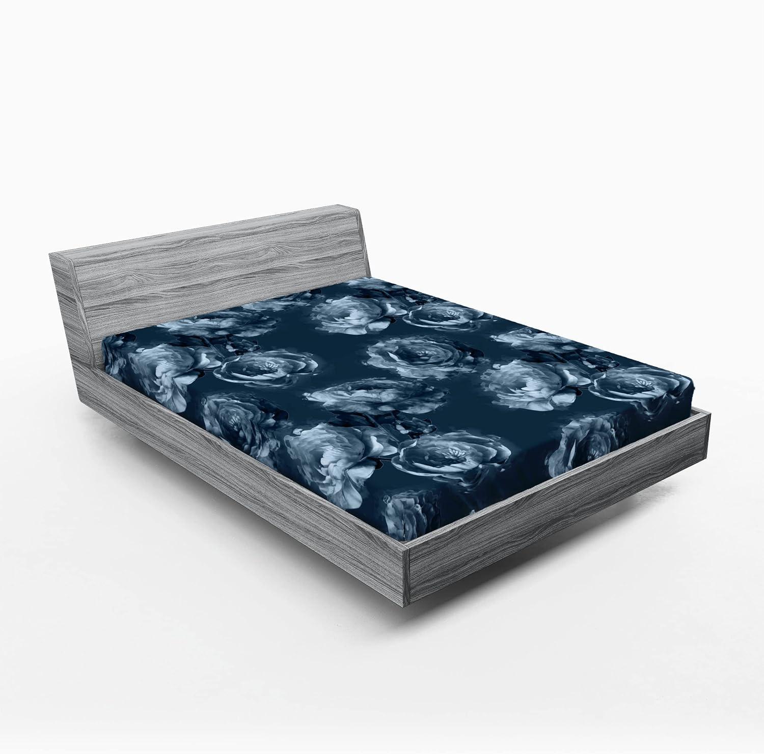 imageAmbesonne Rose Fitted Sheet Romantic Blurry Style Effect of English Garden Petals Valentines Themed Decorative Soft Fabric Bedding AllRound Elastic Pocket Full Size Dark Pink Emerald DustDark Slate Blue