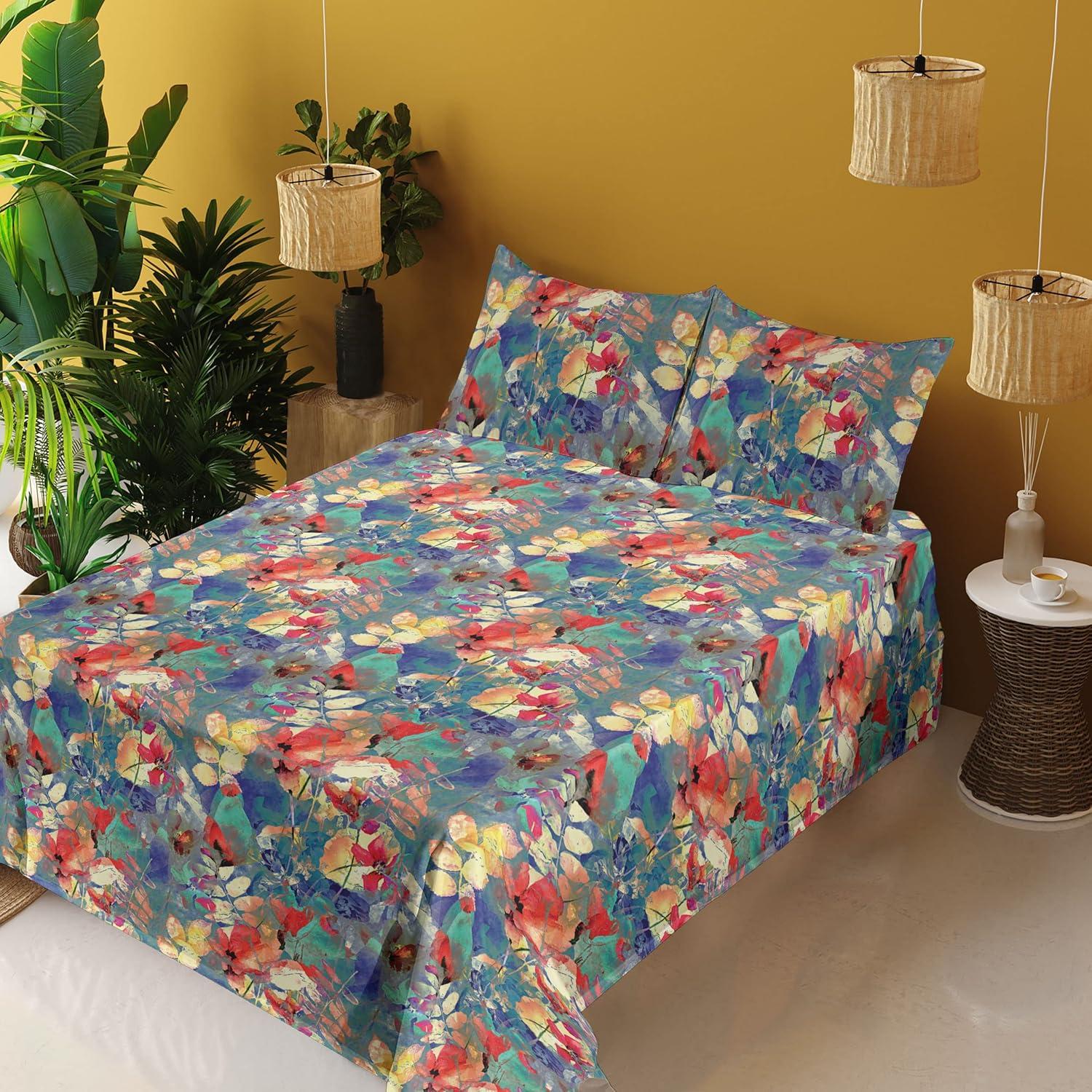 imageAmbesonne Rose Sheet Set Romantic Blurry Style Effect of English Garden Petals Valentines Themed Fitted and Flat Sheet with Pillowcases Bedding Accent 4 Piece Set Full Dark Pink Emerald DustViolet Blue Teal and Orange