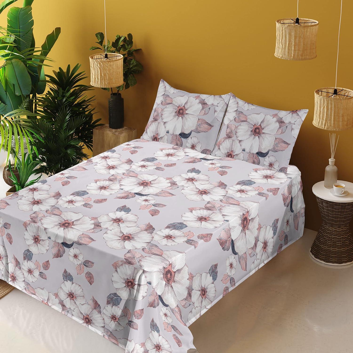 imageAmbesonne Rose Sheet Set Romantic Blurry Style Effect of English Garden Petals Valentines Themed Fitted and Flat Sheet with Pillowcases Bedding Accent 4 Piece Set Full Dark Pink Emerald DustBlue Grey and Coral