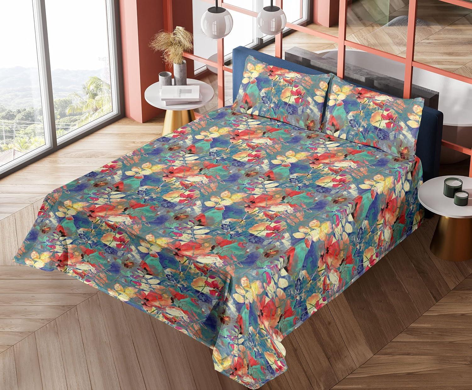 imageAmbesonne Rose Sheet Set Romantic Blurry Style Effect of English Garden Petals Valentines Themed Fitted and Flat Sheet with Pillowcases Bedding Accent 4 Piece Set Full Dark Pink Emerald DustViolet Blue Teal and Orange