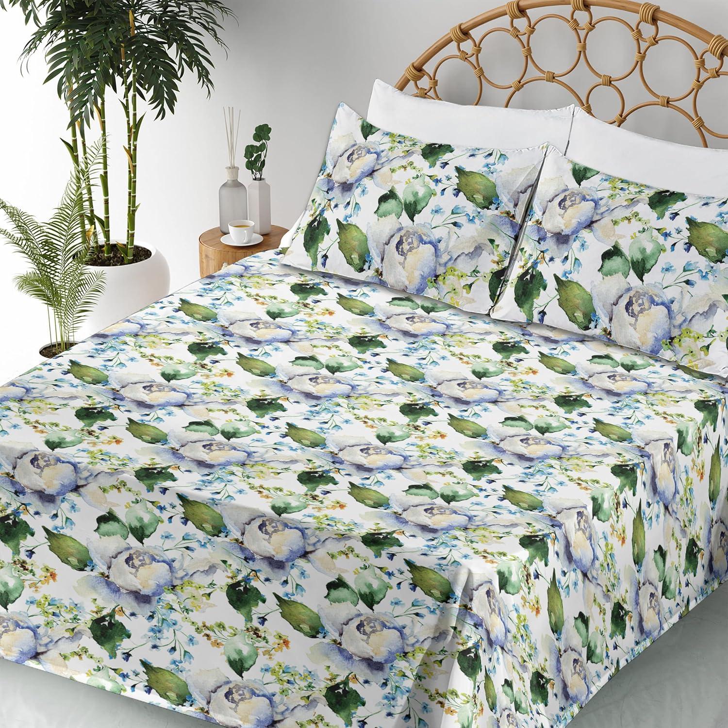 imageAmbesonne Rose Sheet Set Romantic Blurry Style Effect of English Garden Petals Valentines Themed Fitted and Flat Sheet with Pillowcases Bedding Accent 4 Piece Set Full Dark Pink Emerald DustOlive Green Blue and Lavender