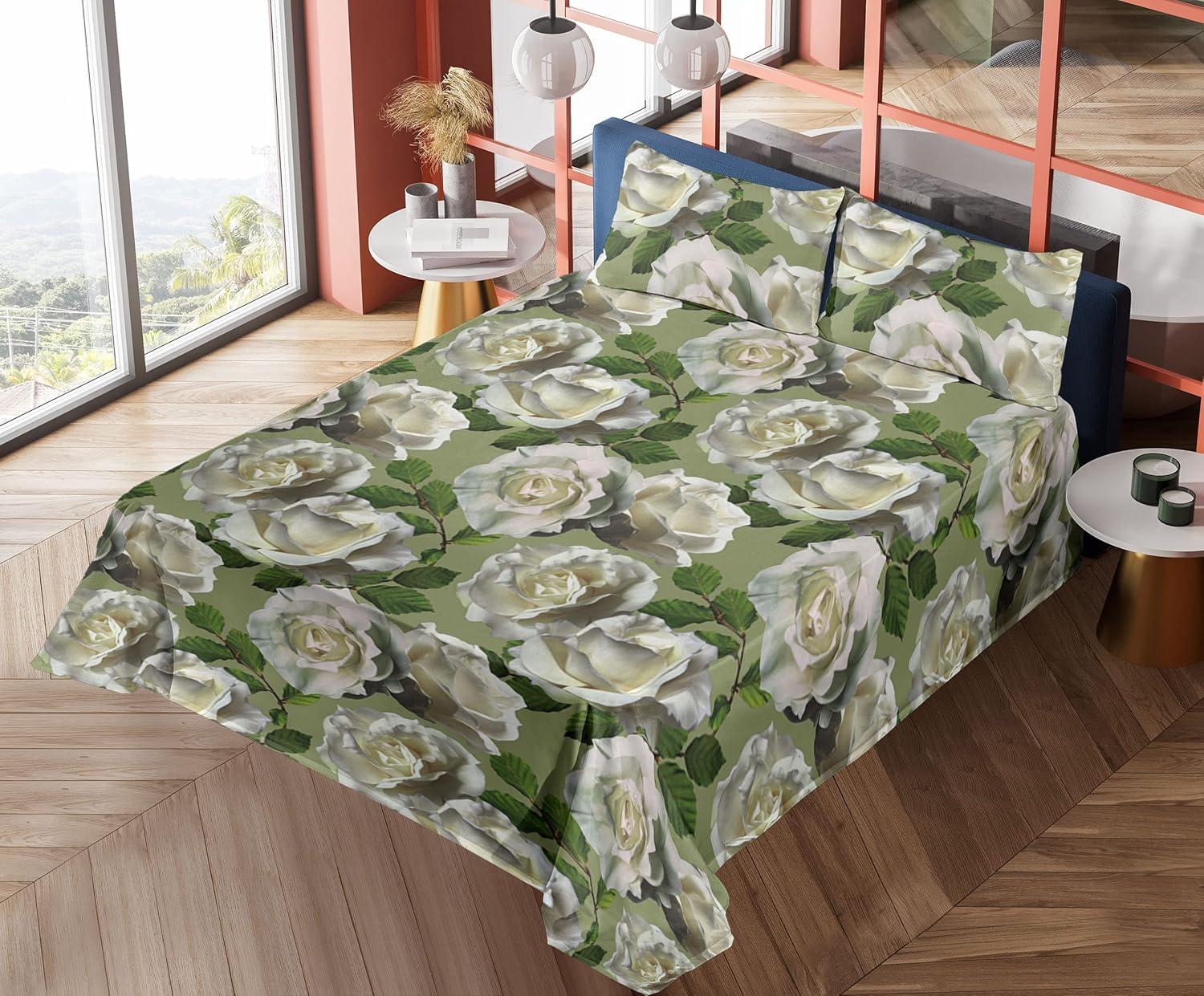 imageAmbesonne Rose Sheet Set Romantic Blurry Style Effect of English Garden Petals Valentines Themed Fitted and Flat Sheet with Pillowcases Bedding Accent 4 Piece Set Full Dark Pink Emerald DustOlive Green Ivory and Emerald