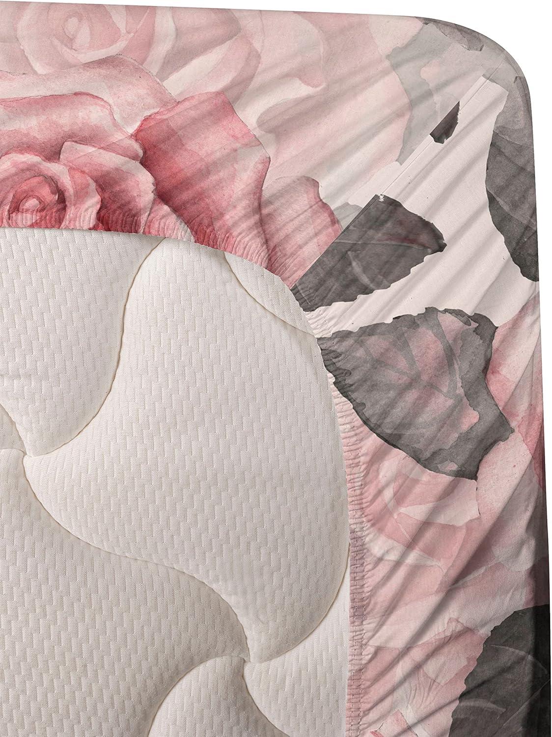imageAmbesonne Rose Sheet Set Romantic Blurry Style Effect of English Garden Petals Valentines Themed Fitted and Flat Sheet with Pillowcases Bedding Accent 4 Piece Set Full Dark Pink Emerald DustGrey and Pastel Pink