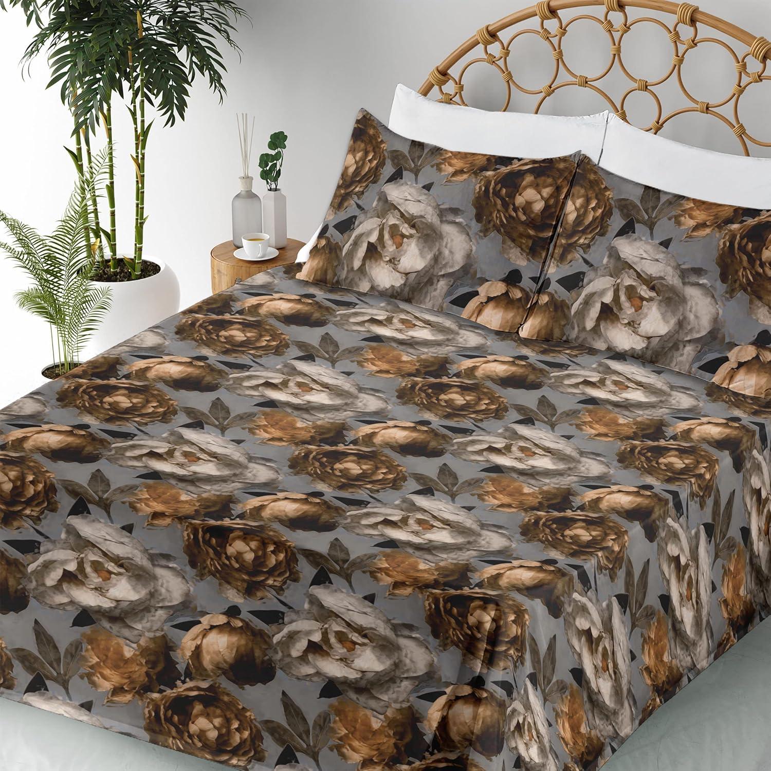 imageAmbesonne Rose Sheet Set Romantic Blurry Style Effect of English Garden Petals Valentines Themed Fitted and Flat Sheet with Pillowcases Bedding Accent 4 Piece Set Full Dark Pink Emerald DustDimgray Caramel Eggshell