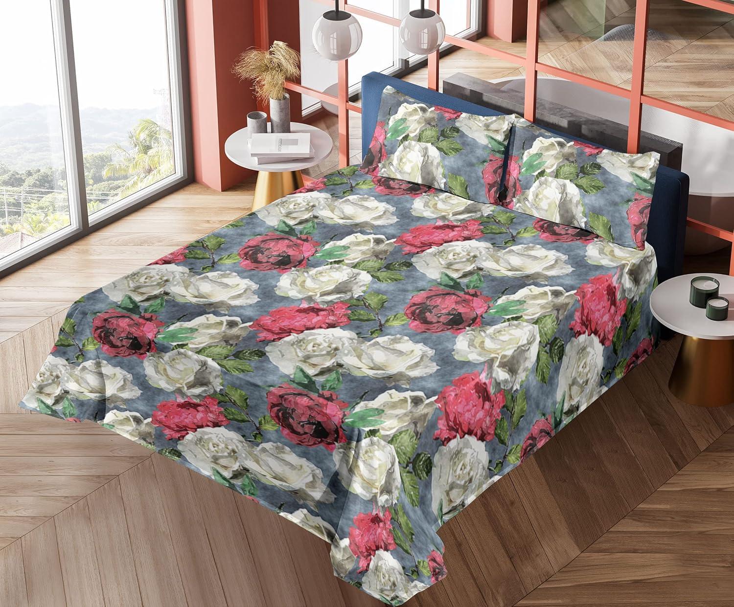 imageAmbesonne Rose Sheet Set Romantic Blurry Style Effect of English Garden Petals Valentines Themed Fitted and Flat Sheet with Pillowcases Bedding Accent 4 Piece Set Full Dark Pink Emerald DustBlue Grey Dark Pink