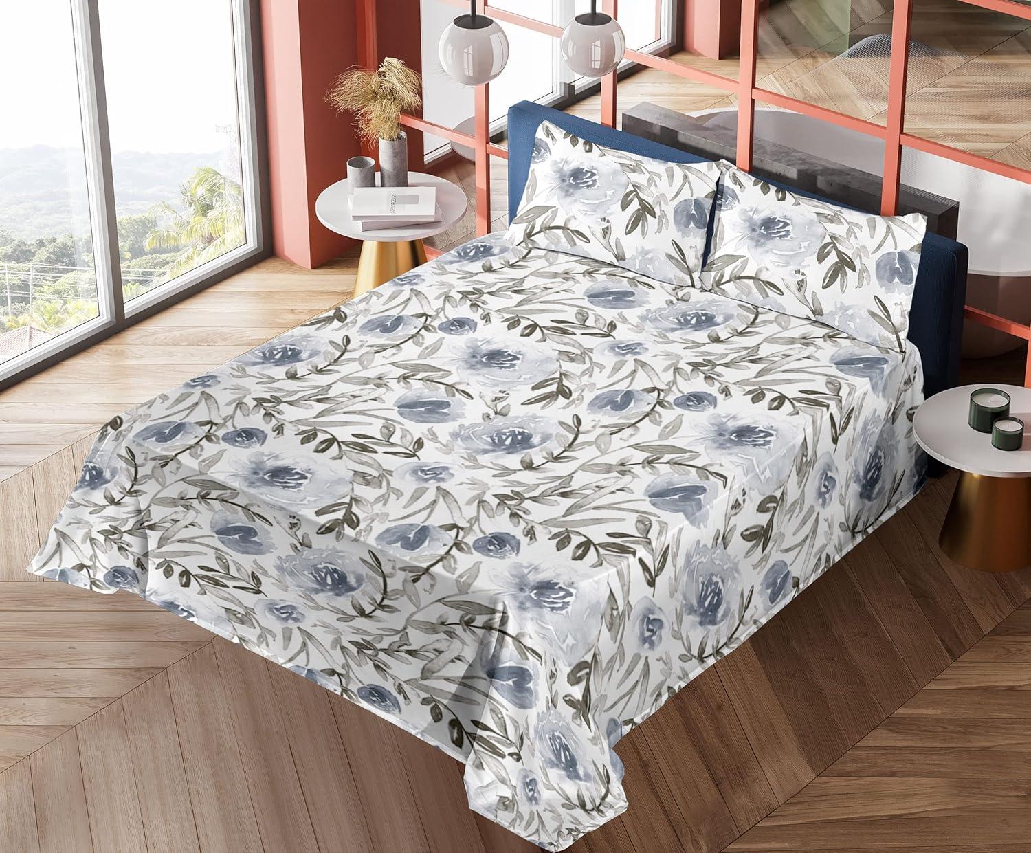 imageAmbesonne Rose Sheet Set Romantic Blurry Style Effect of English Garden Petals Valentines Themed Fitted and Flat Sheet with Pillowcases Bedding Accent 4 Piece Set Full Dark Pink Emerald DustTaupe Grey and Slate Blue