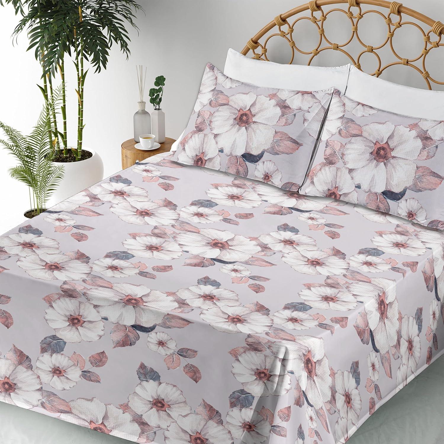 imageAmbesonne Rose Sheet Set Romantic Blurry Style Effect of English Garden Petals Valentines Themed Fitted and Flat Sheet with Pillowcases Bedding Accent 4 Piece Set Full Dark Pink Emerald DustBlue Grey and Coral