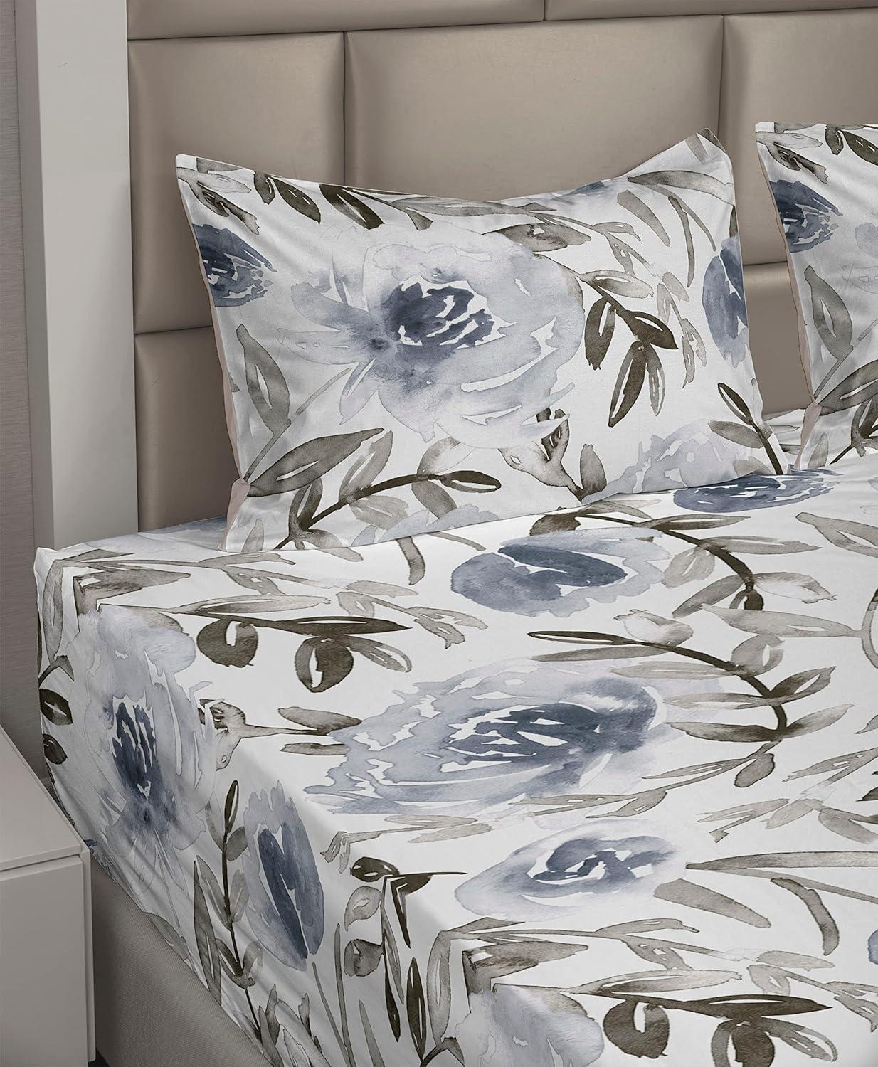 imageAmbesonne Rose Sheet Set Romantic Blurry Style Effect of English Garden Petals Valentines Themed Fitted and Flat Sheet with Pillowcases Bedding Accent 4 Piece Set Full Dark Pink Emerald DustTaupe Grey and Slate Blue