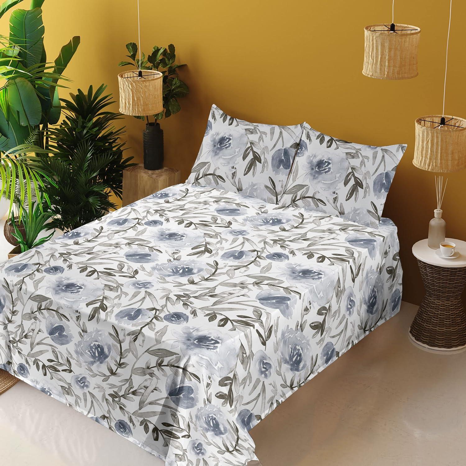 imageAmbesonne Rose Sheet Set Romantic Blurry Style Effect of English Garden Petals Valentines Themed Fitted and Flat Sheet with Pillowcases Bedding Accent 4 Piece Set Full Dark Pink Emerald DustTaupe Grey and Slate Blue