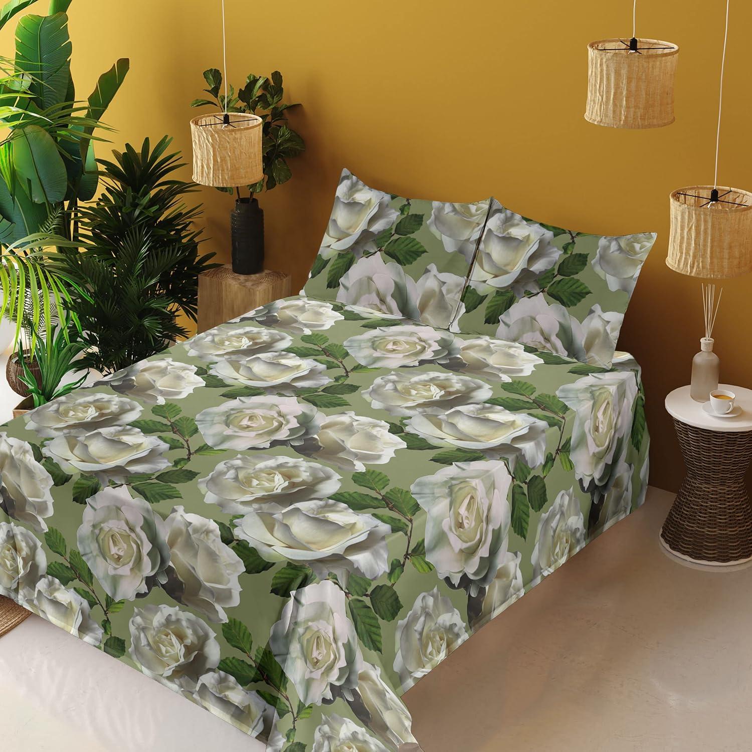 imageAmbesonne Rose Sheet Set Romantic Blurry Style Effect of English Garden Petals Valentines Themed Fitted and Flat Sheet with Pillowcases Bedding Accent 4 Piece Set Full Dark Pink Emerald DustOlive Green Ivory and Emerald