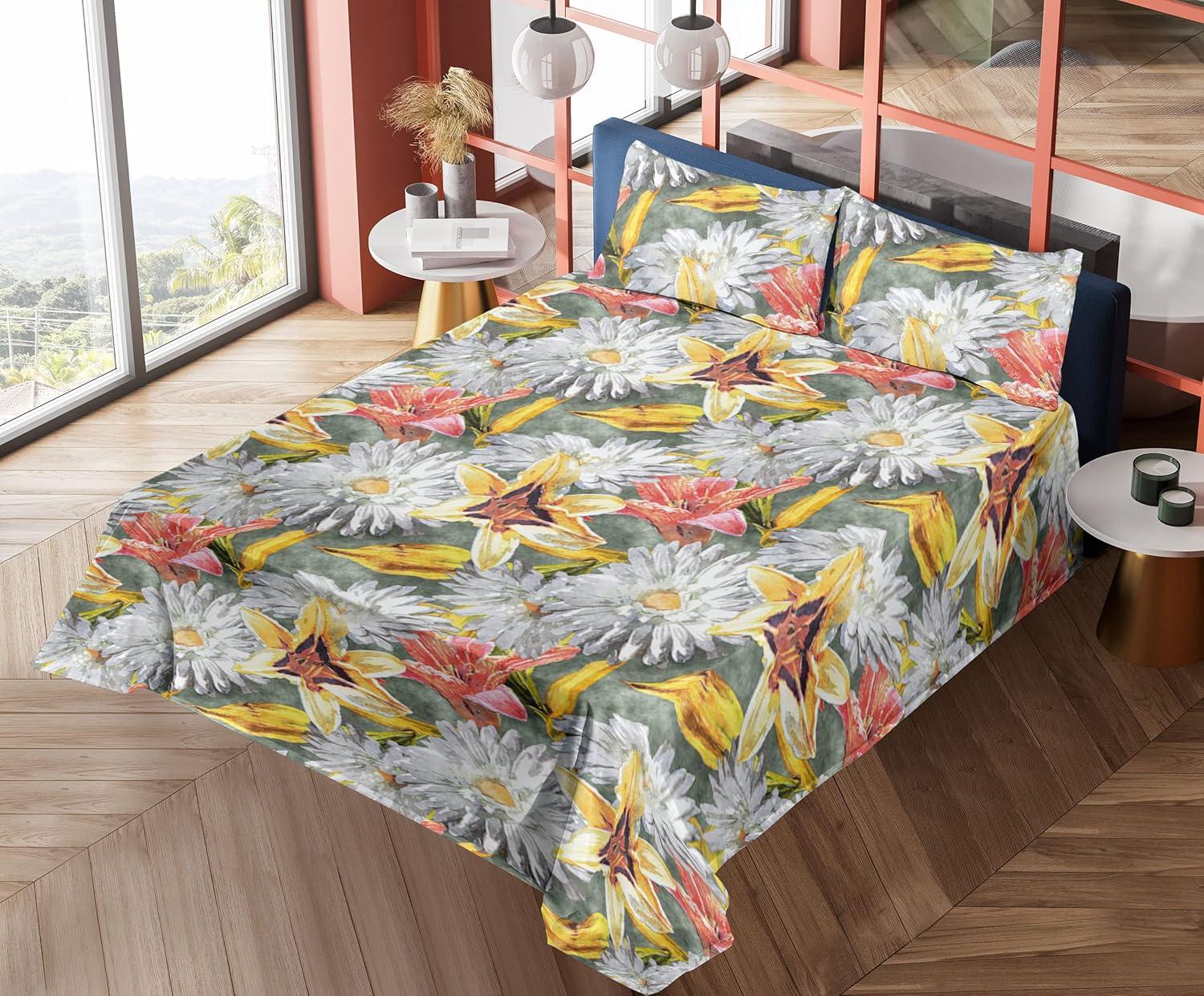 imageAmbesonne Rose Sheet Set Romantic Blurry Style Effect of English Garden Petals Valentines Themed Fitted and Flat Sheet with Pillowcases Bedding Accent 4 Piece Set Full Dark Pink Emerald DustMustard and Salmon